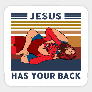 Wrestling Jesus Has Your Back Vintage Sticker